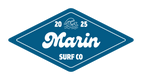 Blue diamond-shaped surf lifestyle logo with wave graphic and 'Marin Surf Co' text